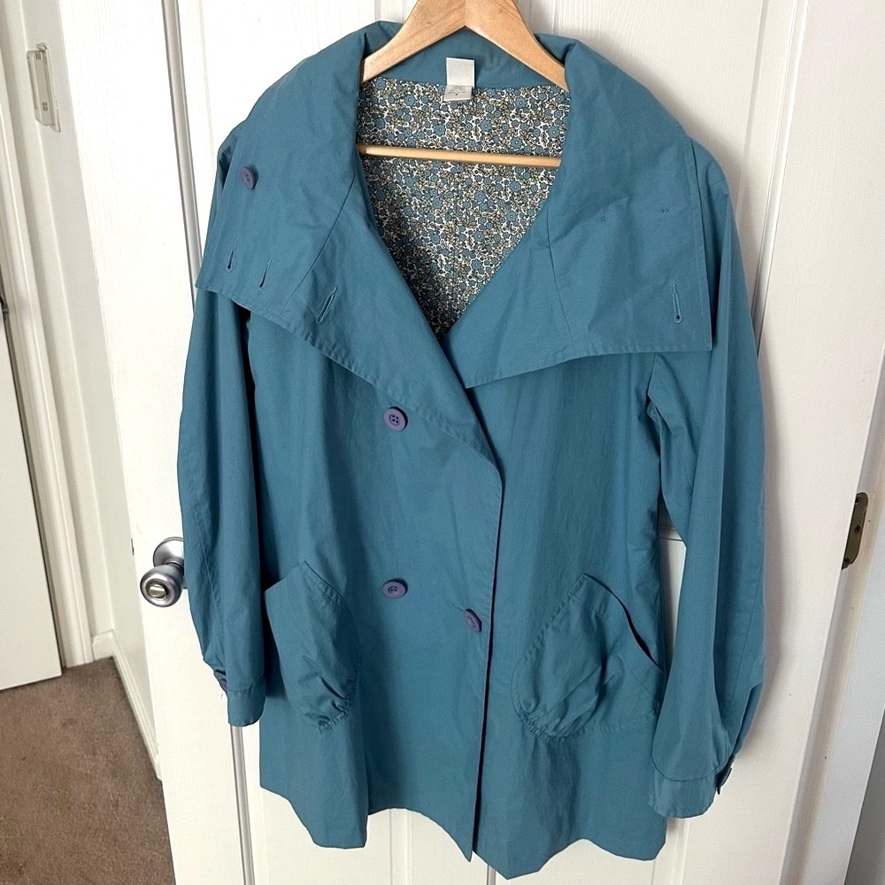 Garnet Hill Trench Coat Size Medium Blue
